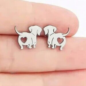 Silver Stainless Steel DACHSHUND Dog Stud Earrings
